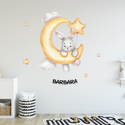 Naljepnica Zeko sa balonom na mjesecu